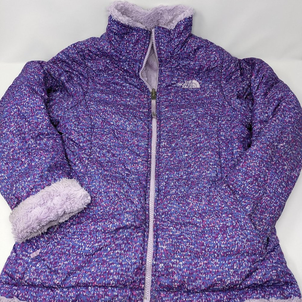Girls Youth The North Face Reversible Jacket Coat L 14/16 Purple Fleece Full Zip